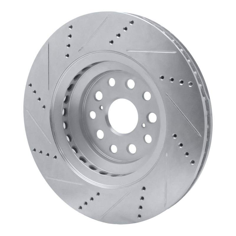 Lexus LS600h Brake Rotor (1) - Left Front - R1 Concepts - Drilled & Slotted - Silver - `07-`23